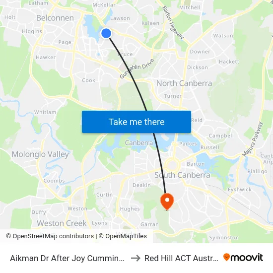 Aikman Dr After Joy Cummings Pl to Red Hill ACT Australia map