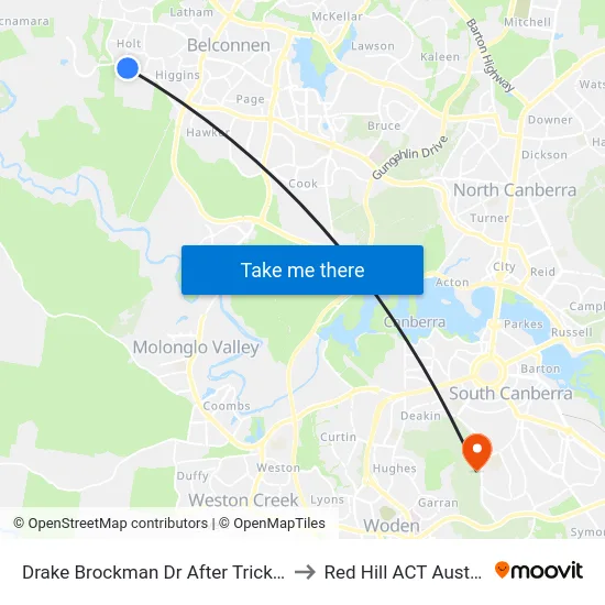 Drake Brockman Dr After Trickett St to Red Hill ACT Australia map