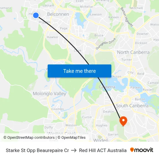 Starke St Opp Beaurepaire Cr to Red Hill ACT Australia map