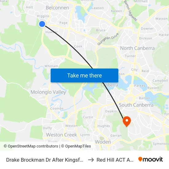 Drake Brockman Dr After Kingsford Smith Dr to Red Hill ACT Australia map