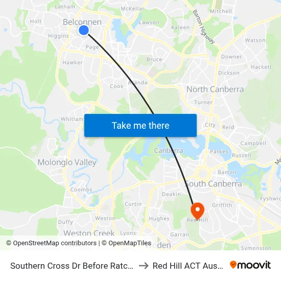 Southern Cross Dr Before Ratcliffe Cr to Red Hill ACT Australia map