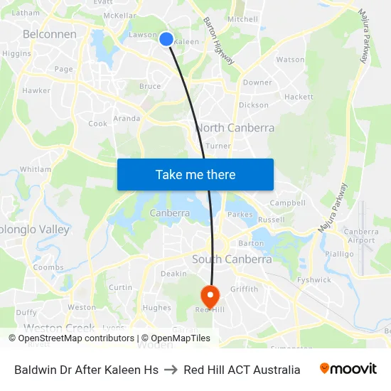 Baldwin Dr After Kaleen Hs to Red Hill ACT Australia map