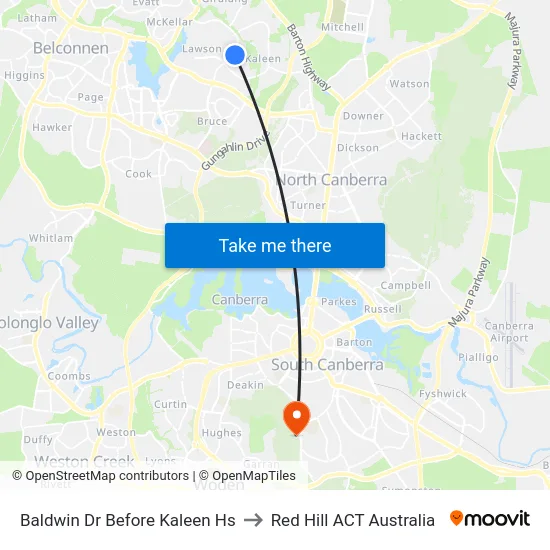 Baldwin Dr Before Kaleen Hs to Red Hill ACT Australia map