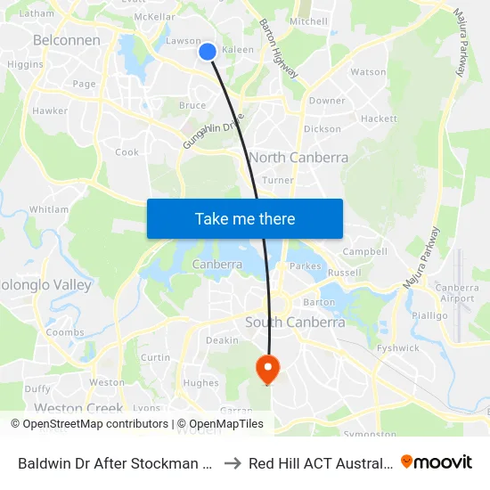 Baldwin Dr After Stockman Av to Red Hill ACT Australia map