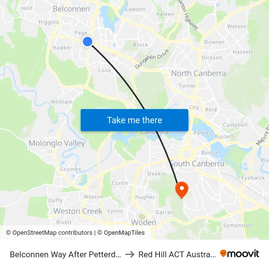 Belconnen Way After Petterd St to Red Hill ACT Australia map