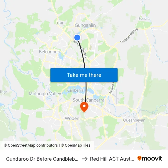 Gundaroo Dr Before Candblebark Cl to Red Hill ACT Australia map