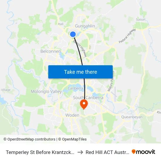 Temperley St Before Krantzcke Cct to Red Hill ACT Australia map