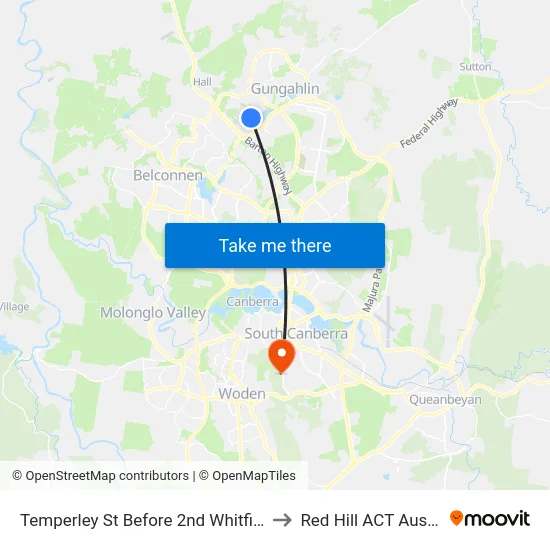 Temperley St Before 2nd Whitfield Cct to Red Hill ACT Australia map