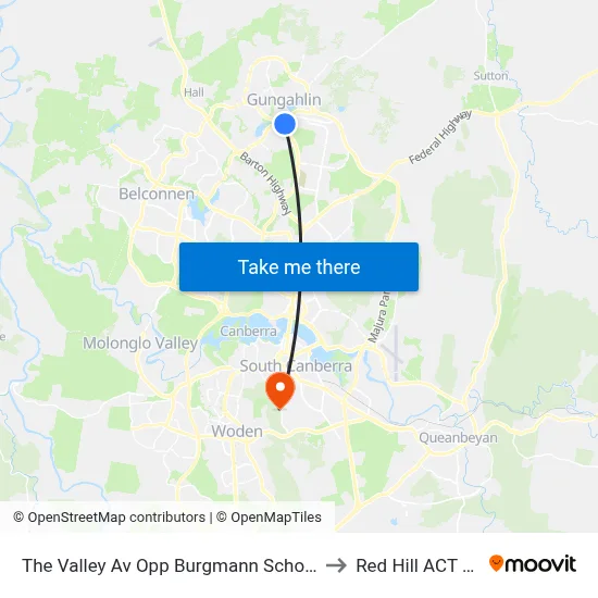 The Valley Av Opp Burgmann School Valley Campus to Red Hill ACT Australia map
