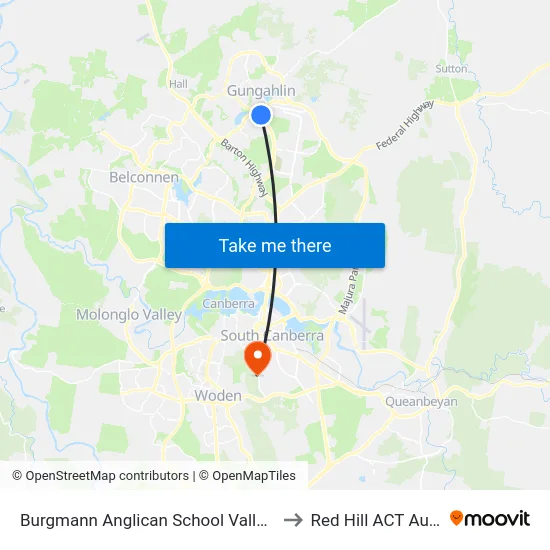 Burgmann Anglican School Valley Campus to Red Hill ACT Australia map