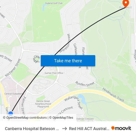 Canberra Hospital Bateson Rd to Red Hill ACT Australia map