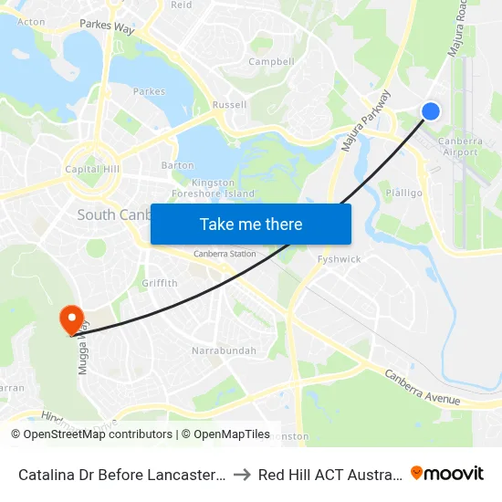 Catalina Dr Before Lancaster Pl to Red Hill ACT Australia map