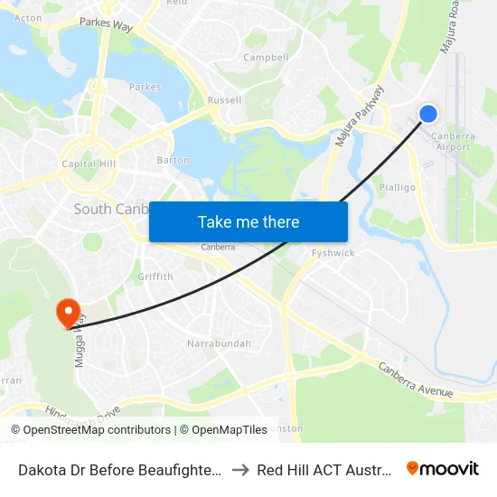 Dakota Dr Before Beaufighter St to Red Hill ACT Australia map