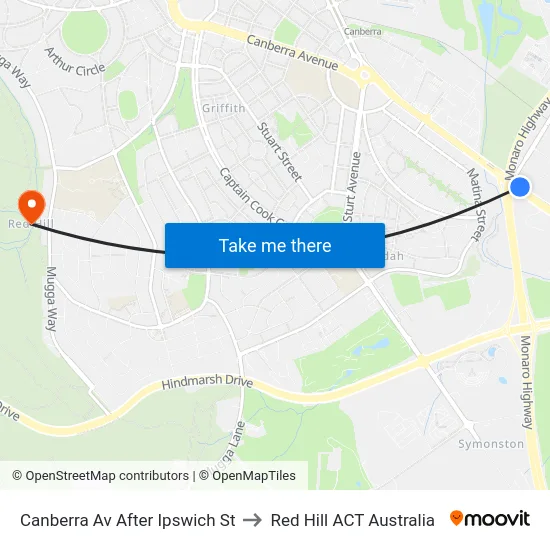 Canberra Av After Ipswich St to Red Hill ACT Australia map