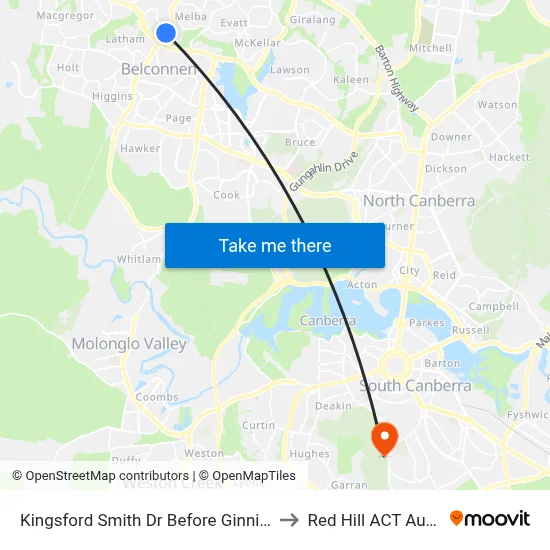 Kingsford Smith Dr Before Ginninderra Dr to Red Hill ACT Australia map