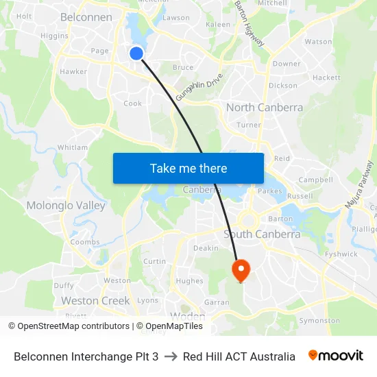 Belconnen Interchange Plt 3 to Red Hill ACT Australia map