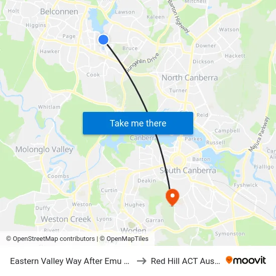 Eastern Valley Way After Emu Bank Dr to Red Hill ACT Australia map