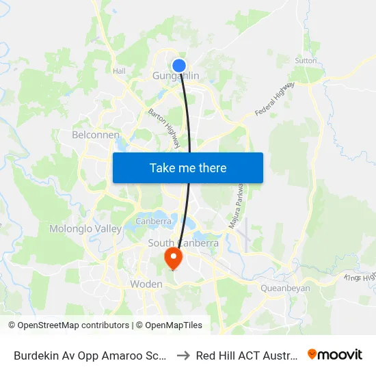 Burdekin Av Opp Amaroo School to Red Hill ACT Australia map