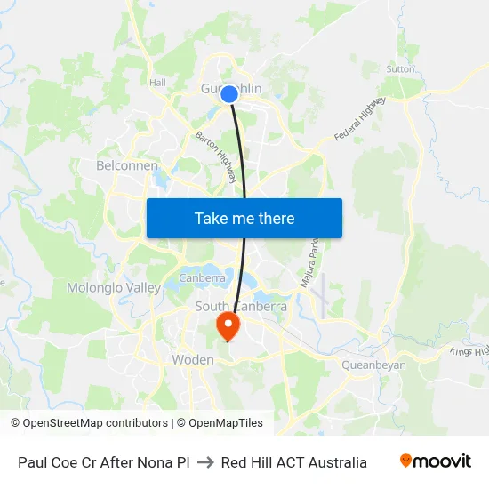 Paul Coe Cr After Nona Pl to Red Hill ACT Australia map