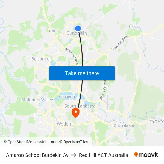 Amaroo School Burdekin Av to Red Hill ACT Australia map