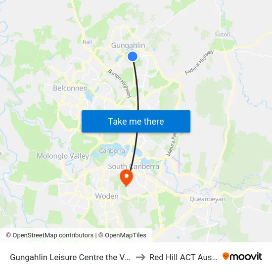 Gungahlin Leisure Centre the Valley Av to Red Hill ACT Australia map