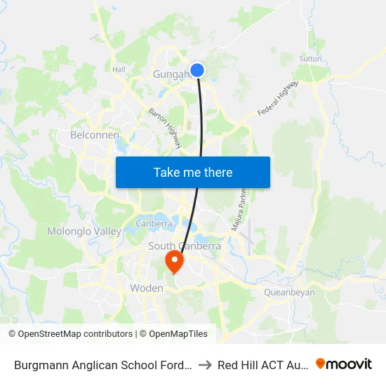 Burgmann Anglican School Forde Campus to Red Hill ACT Australia map