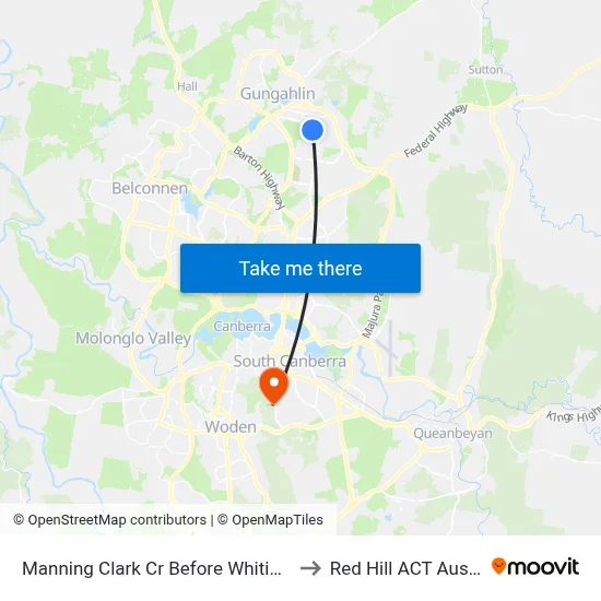 Manning Clark Cr Before Whitington St to Red Hill ACT Australia map