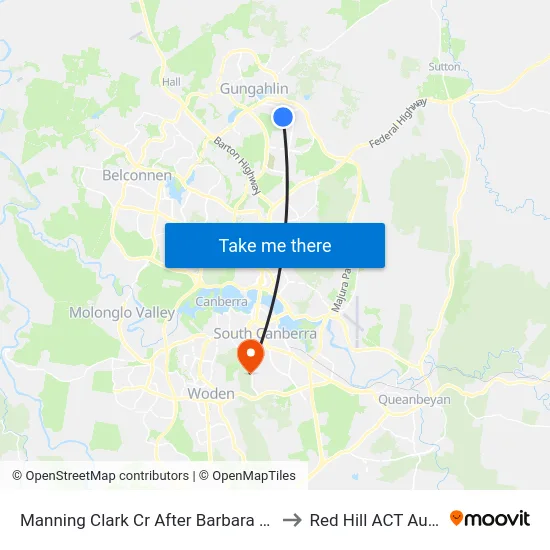 Manning Clark Cr After Barbara Jefferis St to Red Hill ACT Australia map