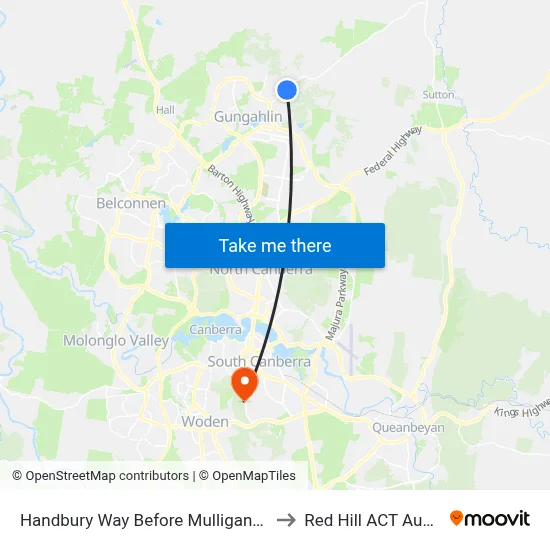 Handbury Way Before Mulligans Flat Rd to Red Hill ACT Australia map