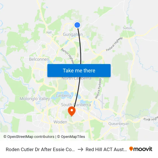 Roden Cutler Dr After Essie Coffey St to Red Hill ACT Australia map
