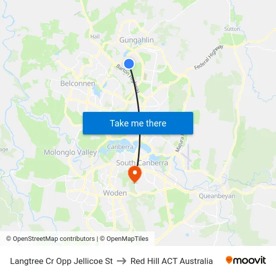 Langtree Cr Opp Jellicoe St to Red Hill ACT Australia map