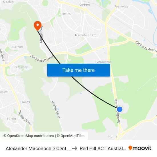 Alexander Maconochie Centre to Red Hill ACT Australia map