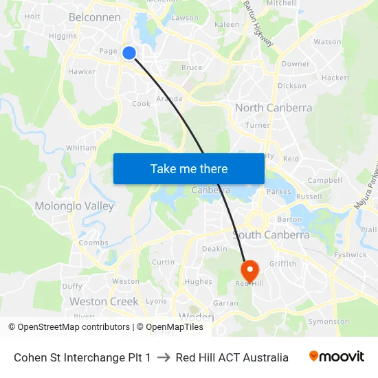 Cohen St Interchange Plt 1 to Red Hill ACT Australia map