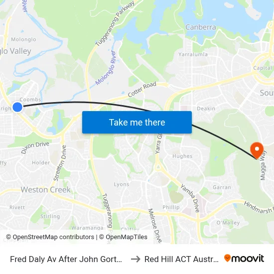 Fred Daly Av After John Gorton Dr to Red Hill ACT Australia map