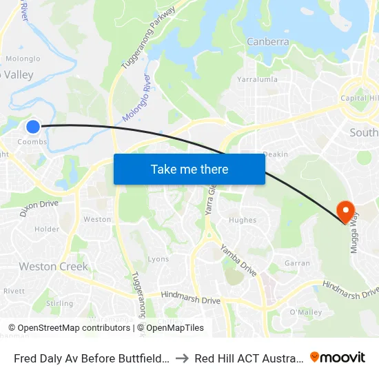Fred Daly Av Before Buttfield St to Red Hill ACT Australia map