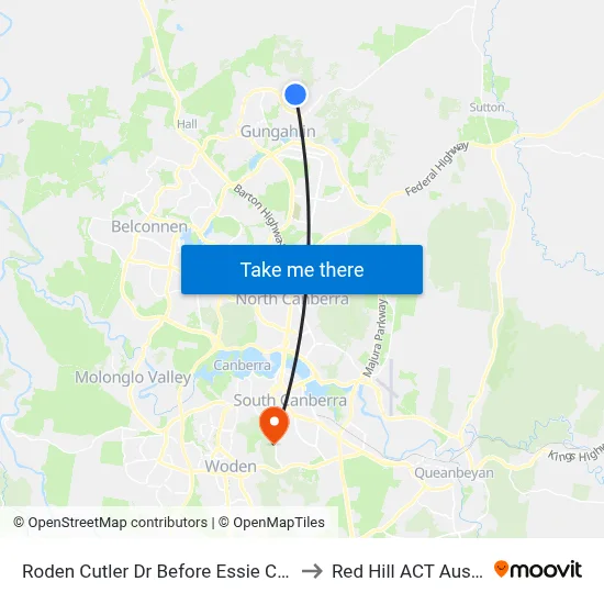 Roden Cutler Dr Before Essie Coffey St to Red Hill ACT Australia map