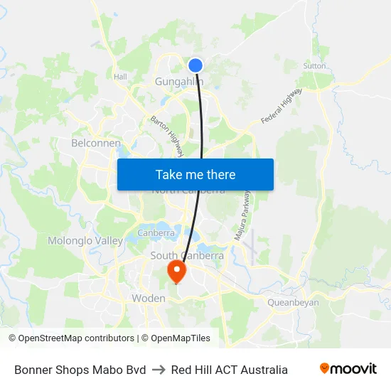 Bonner Shops Mabo Bvd to Red Hill ACT Australia map