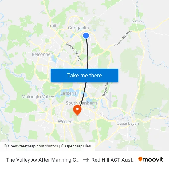 The Valley Av After Manning Clark Cr to Red Hill ACT Australia map