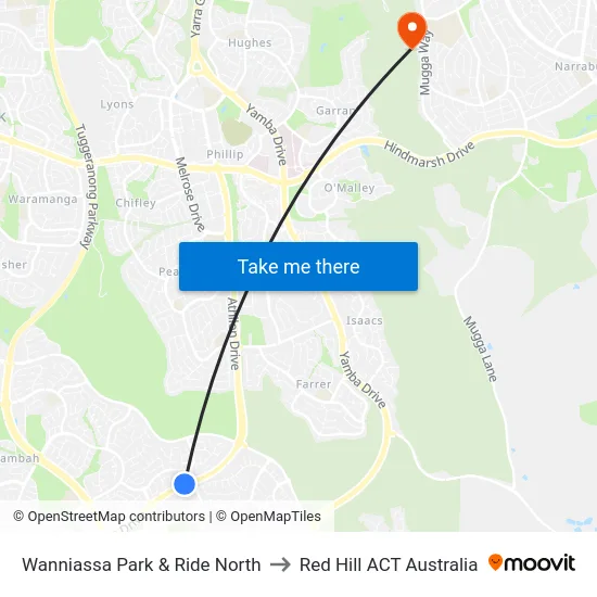 Wanniassa Park & Ride North to Red Hill ACT Australia map