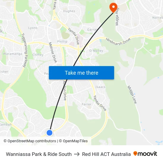 Wanniassa Park & Ride South to Red Hill ACT Australia map