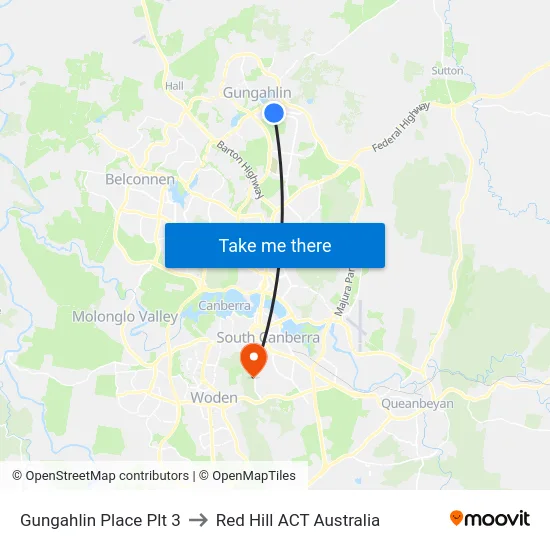 Gungahlin Place Plt 3 to Red Hill ACT Australia map