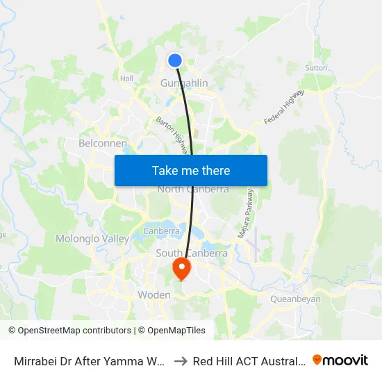 Mirrabei Dr After Yamma Way to Red Hill ACT Australia map