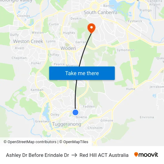 Ashley Dr Before Erindale Dr to Red Hill ACT Australia map