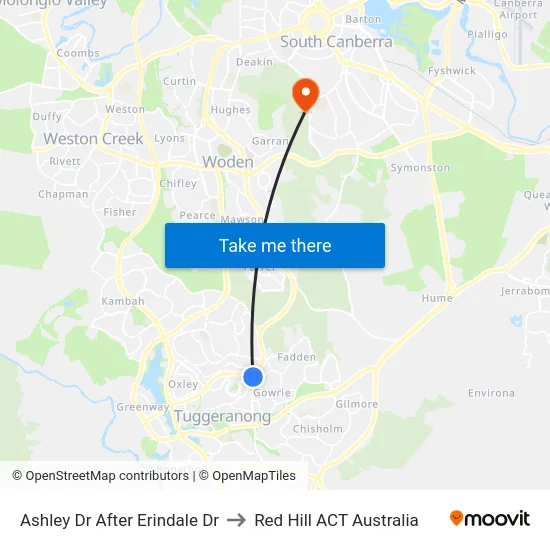 Ashley Dr After Erindale Dr to Red Hill ACT Australia map