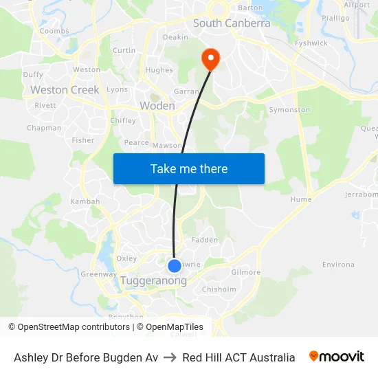 Ashley Dr Before Bugden Av to Red Hill ACT Australia map
