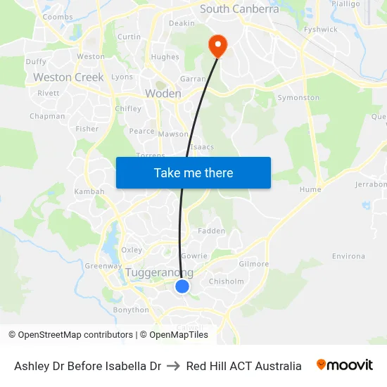 Ashley Dr Before Isabella Dr to Red Hill ACT Australia map