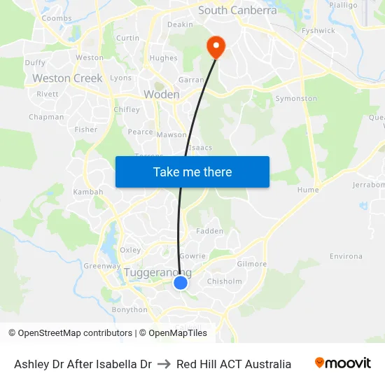 Ashley Dr After Isabella Dr to Red Hill ACT Australia map