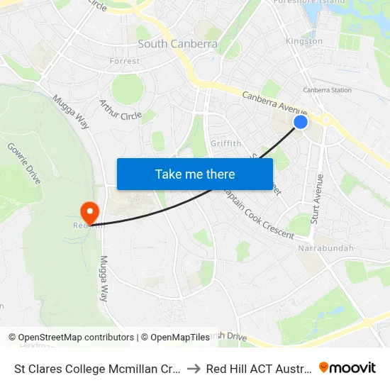 St Clares College Mcmillan Cr Sso to Red Hill ACT Australia map