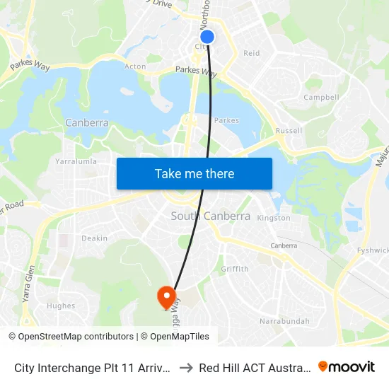 City Interchange Plt 11 Arrivals to Red Hill ACT Australia map