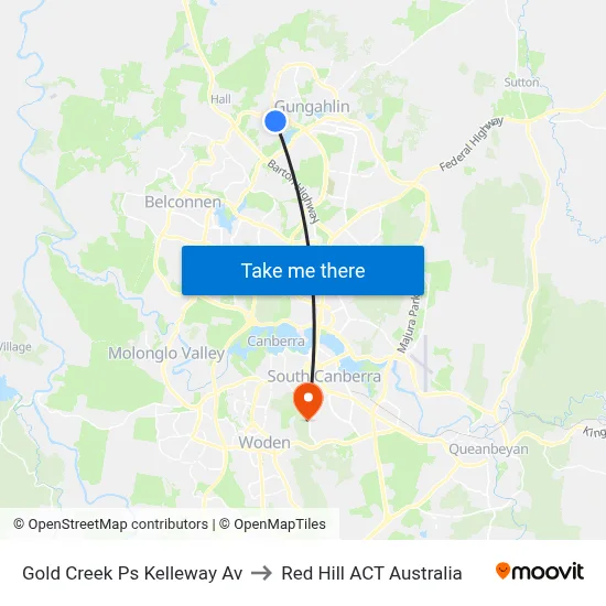 Gold Creek Ps Kelleway Av to Red Hill ACT Australia map